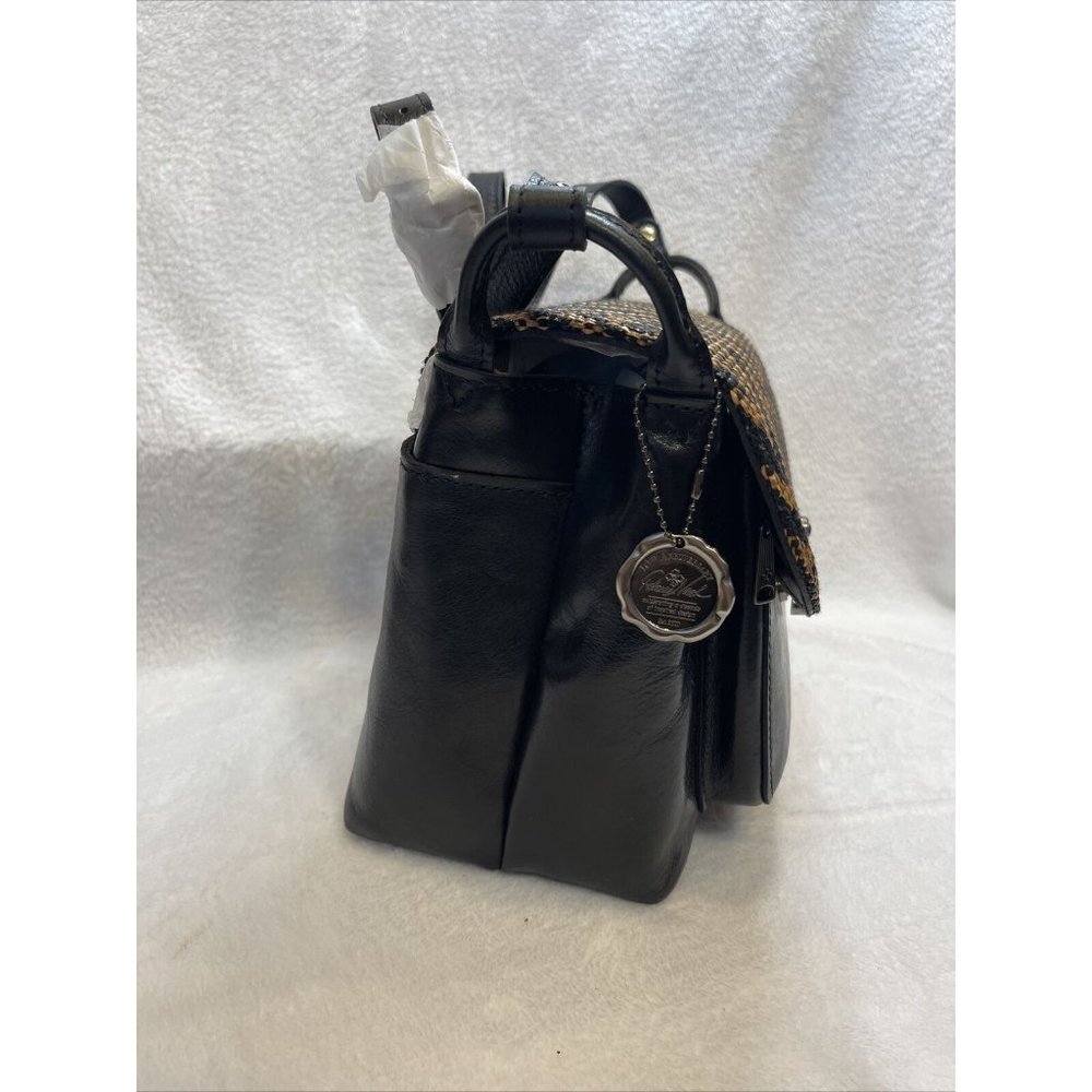 Patricia Nash Leather Leandra Flap Natural and Black Crossbody Handbag Purse - Picture 4 of 12